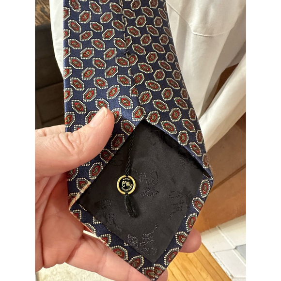 Countess Mara Silk Tie Navy Red Geometric Pattern‎ Men's Necktie - Picture 4 of 5